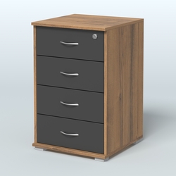 Тумба Нотте подкатная (4 ящика с замком), Орех + Черный