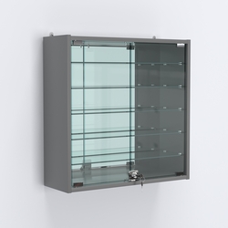 Витрина настенная №201-6А с пятью полками и зеркальной стенкой, Темно-Серый