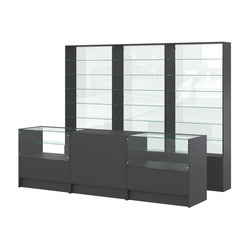 Комплект стеллажей со стеклянными полками U-6 №12-1 и прилавков ЭК-03, Черный