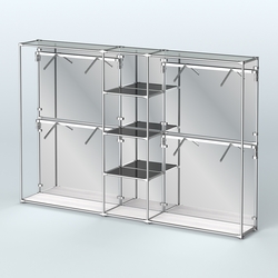 Торговая система ХРОМ (задняя стенка - зеркало) 3030 мм с тонированными полками и поручнями №8, Ясень Анкор светлый