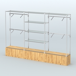 Торговая система ХРОМ без ДСП 3600 мм с тумбами Т11, прозрачными полками и поручнями №3, Дуб Золотистый