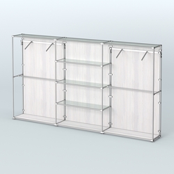 Торговая система ХРОМ (задняя стенка - ДСП) 3600 мм с прозрачными полками и поручнями №10, Ясень Анкор светлый