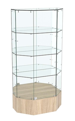 Стеклянная витрина Истра Трапеция зеркальная на подиуме №811, Дуб сонома