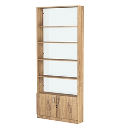 Стеллаж из ДСП с 4-мя полками 200x900 мм серии LEVEL-4 №10-1 (З/C - СТЕКЛО), Дуб Канзас коричневый