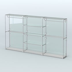 Торговая система ХРОМ (задняя стенка - стекло) 3600 мм с прозрачными полками и поручнями №2, Серый