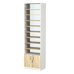 Стеллаж из ДСП с 8-ю полками 350x600 мм серии LEVEL-8 №6-1 (З/C - СТЕКЛО), Белый + Дуб Сонома