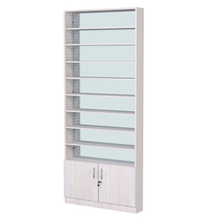 Стеллаж из ДСП с 8-ю полками 150x900 мм серии LEVEL-8 №9-2 (З/C - ЗЕРКАЛО), Ясень Анкор светлый