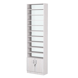 Стеллаж из ДСП с 9-ю полками 250x600 мм серии LEVEL-9 №4-1 (З/C - СТЕКЛО), Ясень Анкор светлый