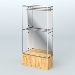 Торговая система ХРОМ (задняя стенка - зеркало) 1200 мм №1-1 с тумбой Т-11 и поручнями, Дуб Золотистый