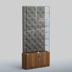 Высокая стеклянная витрина КАПИТОНЕ №33, Орех + Велюр 15 Silver