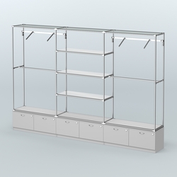 Торговая система ХРОМ без ДСП 3600 мм с тумбами Т15, зеркальными полками и поручнями №6, Серый