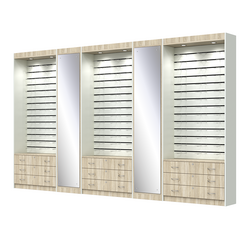 Комплект витрин под очки №11+1+11+1+11 (открытый доступ), Дуб Сонома + Белый