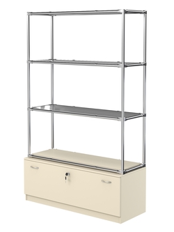 Хромированный стеллаж с тонированными полками №3 с тумбой Т-11, Крем Вайс