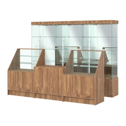 Комплект стеклянных витрин ИС-03 и прилавков ЭК-7, Дуб Канзас коричневый