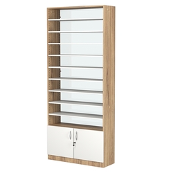 Стеллаж из ДСП с 9-ю полками 300x900 мм серии LEVEL-9 №12-1 (З/C - СТЕКЛО), Дуб Канзас коричневый + Белый