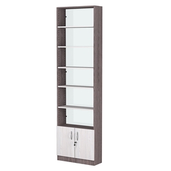 Стеллаж из ДСП с 5-ю полками 200x600 мм серии LEVEL-5 №3-1 (З/C - СТЕКЛО), Ясень Анкор темный + Ясень Анкор светлый