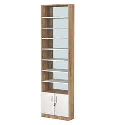 Стеллаж из ДСП с 7-ю полками 200x600 мм серии LEVEL-7 №3-2 (З/C - ЗЕРКАЛО), Дуб Канзас коричневый + Белый