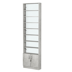 Стеллаж из ДСП с 8-ю полками 150x600 мм серии LEVEL-8 №2-1 (З/C - СТЕКЛО), Метрополитан Грей