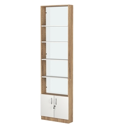 Стеллаж из ДСП с 4-мя полками 150x600 мм серии LEVEL-4 №2-1 (З/C - СТЕКЛО), Дуб Канзас коричневый + Белый