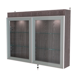 Витрина настенная №3-3А широкая с двумя полками и фризом серии Collecto, Ясень Анкор темный