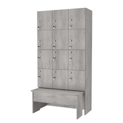 Шкаф для раздевалок сзадвижной скамейкой КОМБО-Квартет №3-2, Бетон Чикаго светло-серый F186 ST9