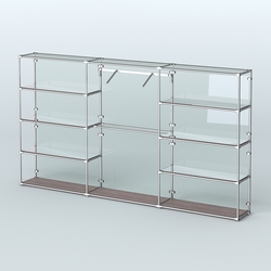 Торговая система ХРОМ (задняя стенка - стекло) 3600 мм с зеркальными полками и поручнями №9, Ясень Анкор темный