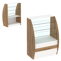 Торговый прилавок со стеклом серии БРИЗ №1-900 широкий, Белый + Дуб Канзас коричневый