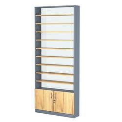 Стеллаж из ДСП с 9-ю полками 200x900 мм серии LEVEL-9 №10-1 (З/C - СТЕКЛО), Темно-Серый  + Дуб Золотистый