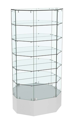 Стеклянная витрина Истра Трапеция с пятью полками и зеркальной стенкой №841, Серый
