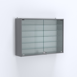 Витрина настенная №203-5А широкая с пятью стеклянными полками, Темно-Серый