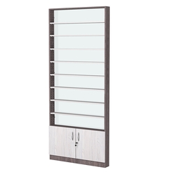 Стеллаж из ДСП с 8-ю полками 100x900 мм серии LEVEL-8 №8-1 (З/C - СТЕКЛО), Ясень Анкор темный + Ясень Анкор светлый