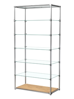 Пристенный торговый стеллаж ЛАЙТ с глубокими прозрачными полками №4, Дуб Золотистый