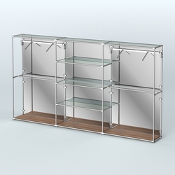 Торговая система ХРОМ (задняя стенка - зеркало) 3600 мм с прозрачными полками и поручнями №10, Орех