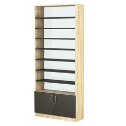 Стеллаж из ДСП с 7-ю полками 300x900 мм серии LEVEL-7 №12-1 (З/C - СТЕКЛО), Дуб Сонома + Черный