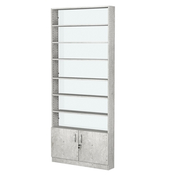 Стеллаж из ДСП с 6-ю полками 150x900 мм серии LEVEL-6 №9-1 (З/C - СТЕКЛО), Метрополитан Грей