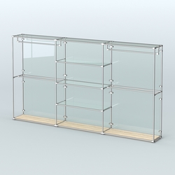 Торговая система ХРОМ (задняя стенка - стекло) 3600 мм с прозрачными полками и поручнями №2, Дуб Сонома