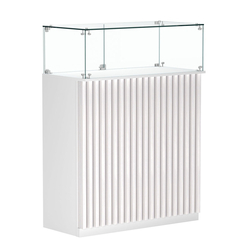 Торговый прилавок прямоугольный с планками и стеклянным колпаком ВЕРТИКАЛЬ №1, Белый