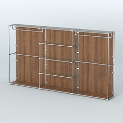 Торговая система ХРОМ (задняя стенка - ДСП) 3600 мм с прозрачными полками и поручнями №2, Орех