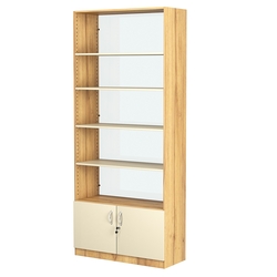 Стеллаж из ДСП с 4-мя полками 350x900 мм серии LEVEL-4 №13-1 (З/C - СТЕКЛО), Дуб Золотистый и Крем Вайс