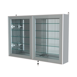 Витрина настенная №3-6А широкая зеркальная с пятью стеклянными полками серии Collecto, Серый