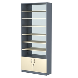 Стеллаж из ДСП с 6-ю полками 300x900 мм серии LEVEL-6 №12-2 (З/C - ЗЕРКАЛО), Темно-серый + Крем Вайс