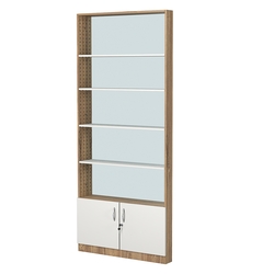 Стеллаж из ДСП с 4-мя полками 100x900 мм серии LEVEL-4 №8-2 (З/C - ЗЕРКАЛО), Дуб Канзас коричневый + Белый