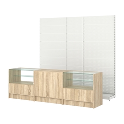 Комплект металлических стеллажей с перфорацией и прилавков ЭК-3, Дуб сонома