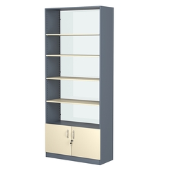 Стеллаж из ДСП с 4-мя полками 400x900 мм серии LEVEL-4 №14-1 (З/C - СТЕКЛО), Темно-серый + Крем Вайс