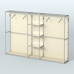 Торговая система ХРОМ (задняя стенка - ДСП) 3600 мм с зеркальными полками и поручнями №12, Крем Вайс