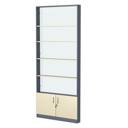 Стеллаж из ДСП с 4-мя полками 100x900 мм серии LEVEL-4 №8-1 (З/C - СТЕКЛО), Темно-серый + Крем Вайс