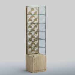 Высокая стеклянная витрина КАПИТОНЕ №506, Дуб сонома + Экокожа золотистая
