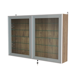 Витрина настенная №3-5А широкая с пятью стеклянными полками серии Collecto, Дуб Канзас коричневый