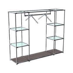 Хромированный стенд-вешало TD-47 №1-1 Хром (с прозрачными полками стекло 6мм), Ясень Анкор темный - U31105