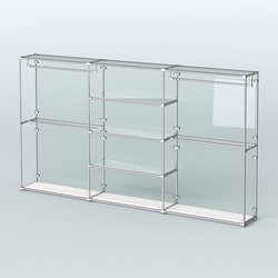 Торговая система ХРОМ (задняя стенка - стекло) 3600 мм с зеркальными полками и поручнями №2, Ясень Анкор светлый